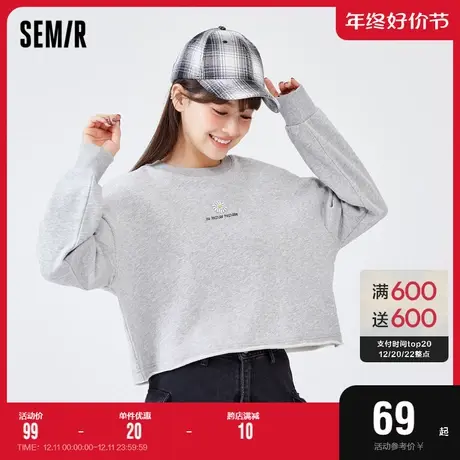 森马卫衣女短款花朵衣服2022秋季新款俏皮高街宽松甜酷打底衫潮感图片