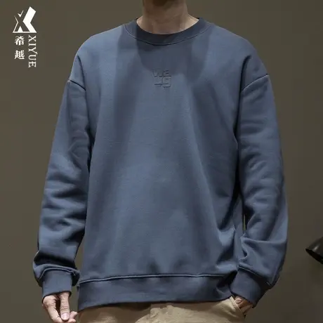 重磅一体绒打底衫圆领卫衣男秋冬季美式宽松大码男士潮牌长袖T恤商品大图