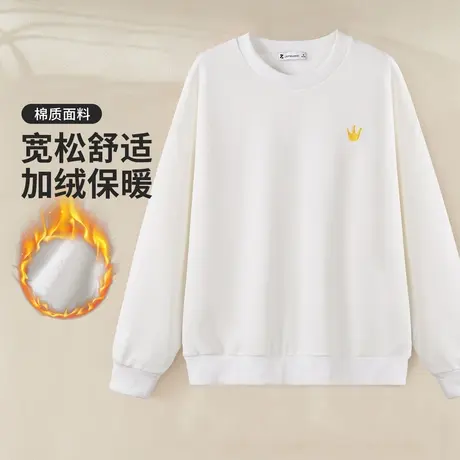 真维斯Z+女装 宽松圆领加绒卫衣小刺绣印花舒适保暖长袖上衣X商品大图