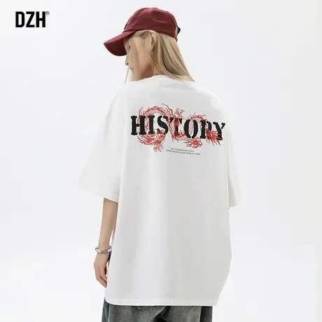 情侣装夏装高级感短袖男款潮牌宽松龙年印花纯棉t恤男圆领打底衫商品大图