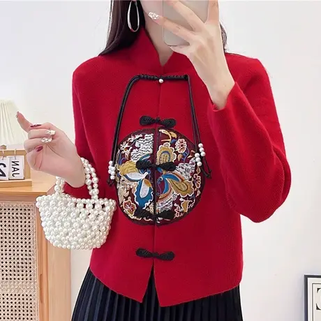 春装2024年本命年红色毛衣女新中式盘扣针织开衫外套女秋冬上衣女图片