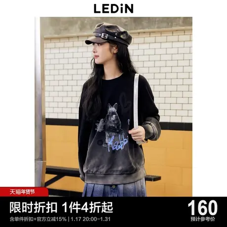 【商场同款】乐町宽松圆领卫衣女2023秋冬新款上衣外套C2CRD4E14图片