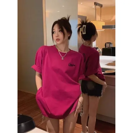 2024新款韩系字母印花短袖女夏季独特正肩t恤宽松休闲百搭半袖衫图片