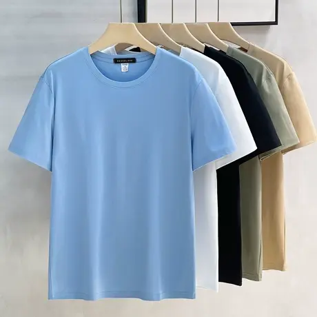 高端夏季定制双面丝光80支纯棉短袖T恤男休闲百搭男士白色半袖TEE商品大图