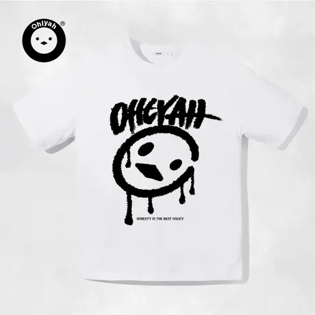 Ohlyah设计师原创卡通品牌涂鸦扭曲小鸡印花重磅纯棉短袖T恤男女图片