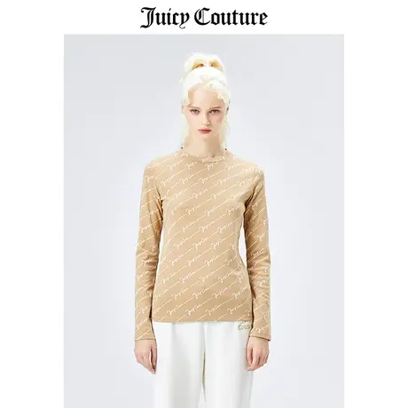 Juicy Couture橘滋长袖T恤女美式春季新款百搭立领满印打底上衣女商品大图
