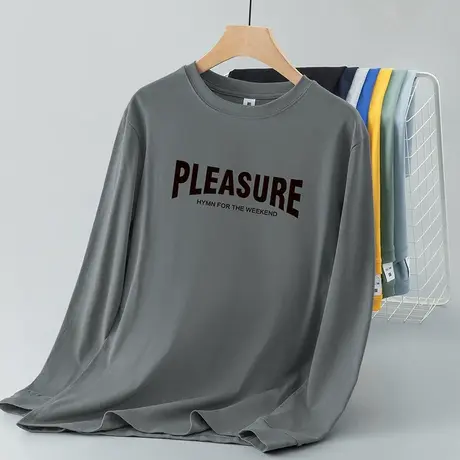 重磅纯棉t恤男士长袖2023秋季新款宽松上衣服全棉内搭打底衫秋衣商品大图