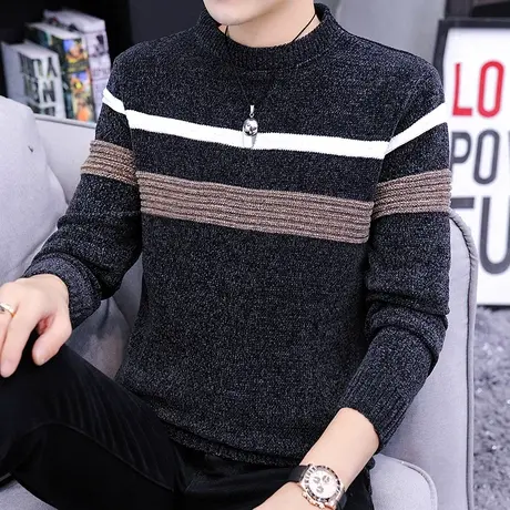 男雪尼尔加绒加厚毛衣2023年秋冬季新款潮流打底针织衫保暖上衣服商品大图