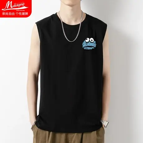 网红背心男夏季纯棉运动健身砍袖无袖t恤潮牌针织篮球训练内穿搭商品大图