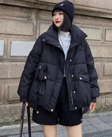 羽绒棉服女短款冬2023新款时尚加厚立领宽松休闲面包兔子玩偶外套商品大图