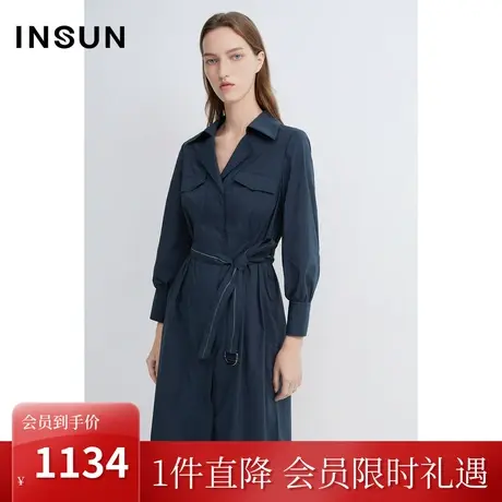 恩裳商场同款春季经典工装口袋时尚腰带舒适棉质连衣裙图片