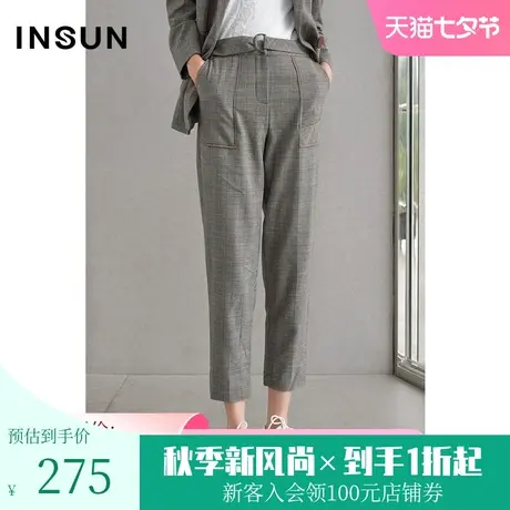 恩裳商场同款春季时尚格纹修身直筒高腰职业九分西裤女装商品大图