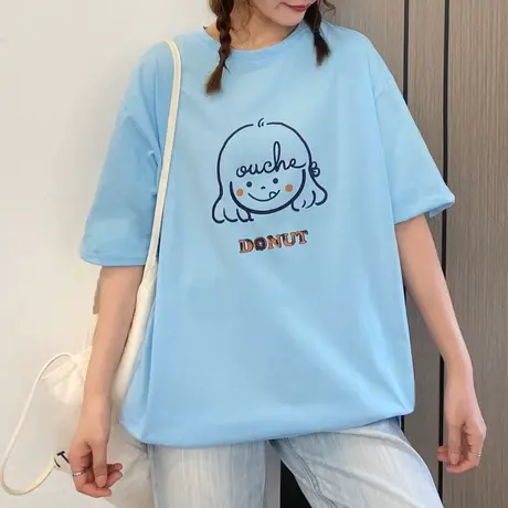 纯棉短袖t恤女夏装2021年新款宽松韩版设计感小众港风上衣服ins潮商品大图