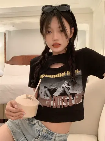 纯欲风辣妹短款T恤夏季2023新款BM显瘦修身洋气短袖上衣女装ins潮商品大图