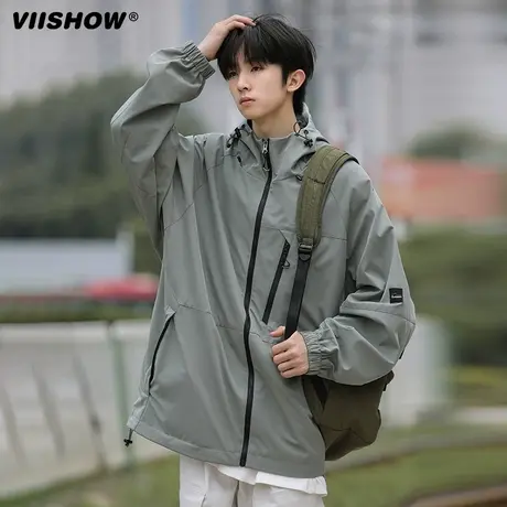 VIISHOW外套男春秋季日系防风防水机能冲锋夹克潮牌宽松运动夹克商品大图