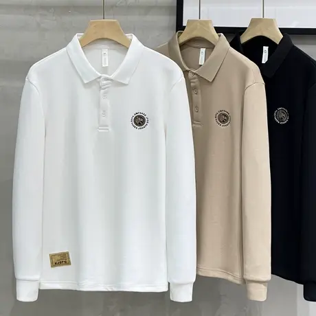 虎头刺绣长袖POLO衫男秋季新款休闲t恤男士翻领潮牌厚实卫衣打底商品大图