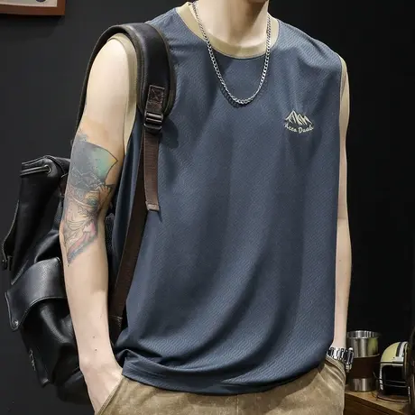 冰丝冰感t恤背心男夏季坎肩男士无袖跨栏运动健身篮球男款速干薄图片