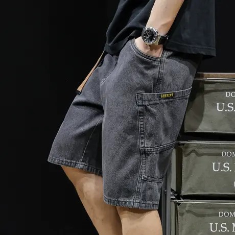 牛仔短裤男夏季潮牌5分男裤宽松大码工装裤子2023新款男士五分裤商品大图