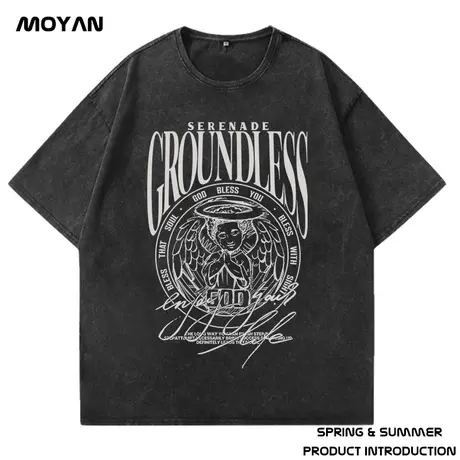 美式重磅复古短袖T恤男生夏季加肥加大码宽松水洗做旧半袖潮流商品大图