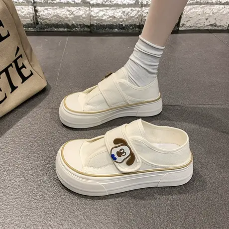 原创爆改小狗帆布鞋女鞋2023夏季新款百搭休闲板鞋两穿半拖懒人鞋商品大图