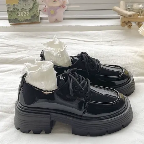 英伦风黑色小皮鞋女2023春季新款百搭复古系带日系jk厚底乐福鞋子商品大图