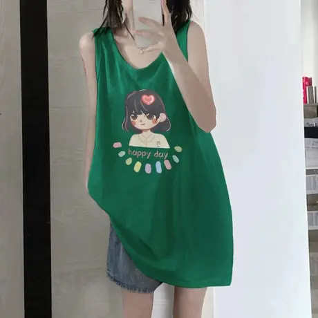 美式纯棉吊带坎肩背心无袖t恤女2023新款夏季外穿宽松篮球服上衣图片
