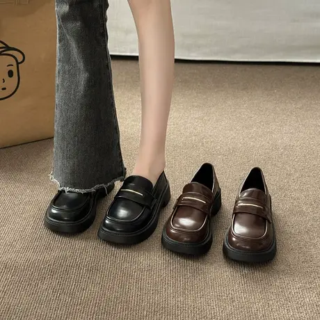 英伦风黑色百搭乐福鞋春秋款女鞋子时尚小皮鞋一脚蹬小众复古单鞋图片