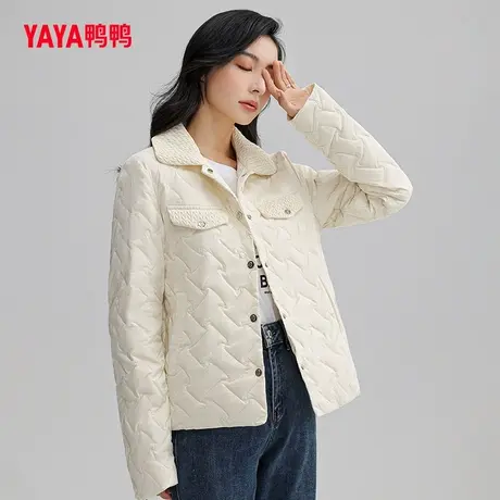 鸭鸭羽绒服女2023年秋季轻薄短款小香风压胶优雅舒适时尚外套图片