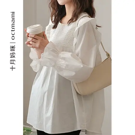 十月妈咪孕妇甜美娃娃衫2023新款春秋外穿衬衫梭织套头上衣秋装图片