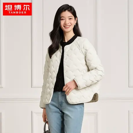 坦博尔2023新款轻薄菱格羽绒服女短款圆领轻便内搭外穿设计感外套图片