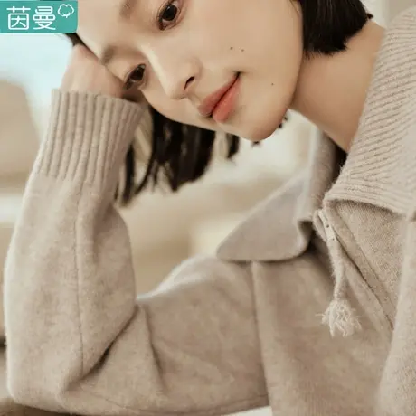茵曼绵羊毛套头毛衣女2023新款秋冬半拉链翻领百搭宽松针织衫上衣图片