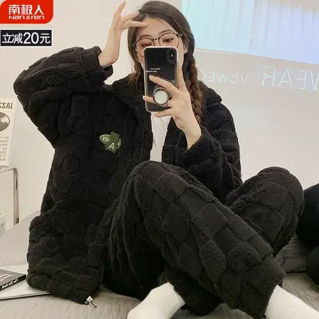 珊瑚绒睡衣女款冬季新款秋冬款加绒加厚冬天女士法兰绒暗黑家居服图片