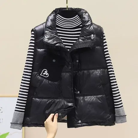 欧洲站2023冬简约外穿羽绒棉马甲女短款无袖棉外套加厚背心面包服商品大图