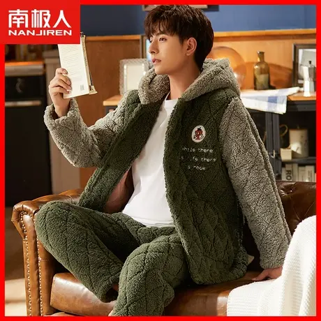 2023年新款保暖睡衣女秋冬季加厚加绒外穿出门男士家居服两件套HF图片
