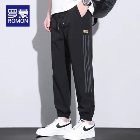 罗蒙男士休闲裤男夏季薄款冰丝运动束脚男裤2023新款潮牌九分裤子图片