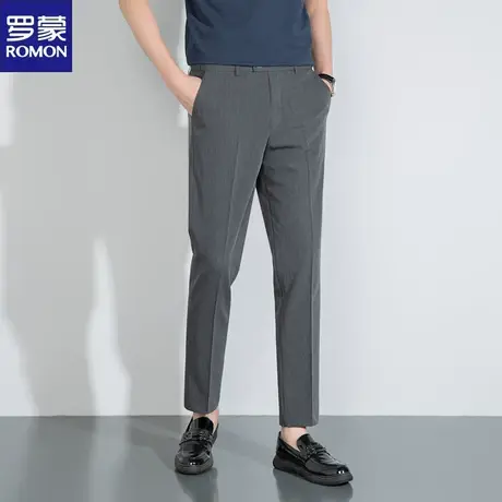 罗蒙男士休闲裤2023秋季新款商务职业工装修身伸缩腰九分小西裤男图片