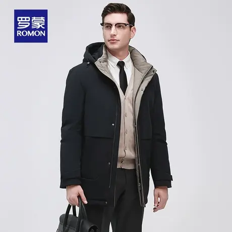 【鹅绒】罗蒙男士商务羽绒服2023冬季新款加厚保暖中长款翻领外套图片