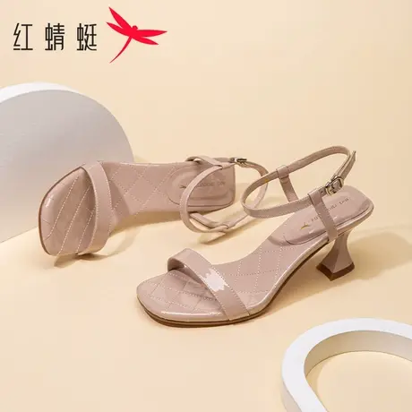 红蜻蜓女鞋夏季一字扣带法式高跟凉鞋女时尚百搭后空细跟时装鞋子商品大图