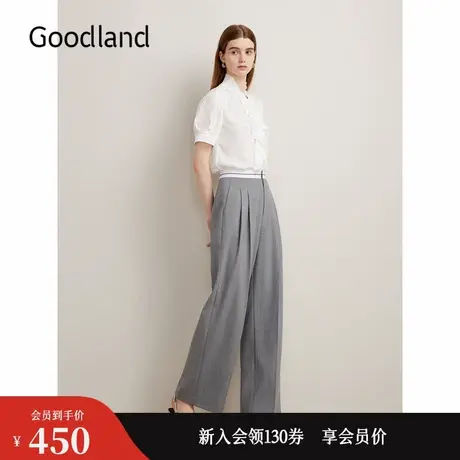 Goodland美地秋季格雷系职场长裤松弛感阔腿休闲裤商品大图