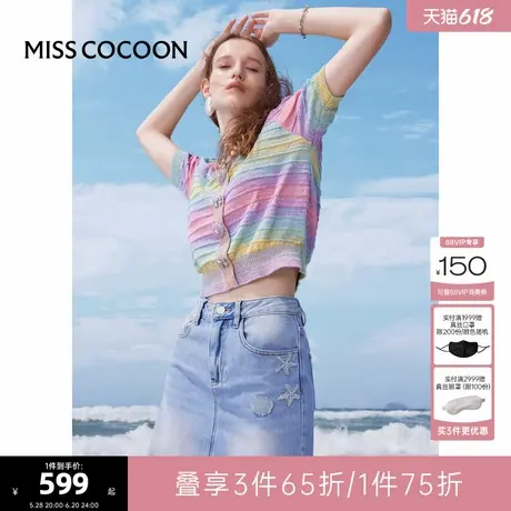 MISSCOCOON【海滨度假】24春夏新彩虹渐变圈圈纱水晶扣针织衫商品大图