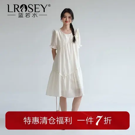 蓝若水大码女装气质甜美公主裙胖mm夏季新品别致褶皱设计感连衣裙商品大图