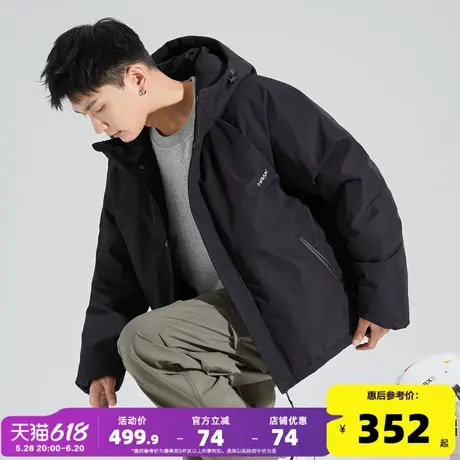 唐狮2024新款男士羽绒服连帽拉链短款黑色简约休闲厚外套宽松夹克商品大图