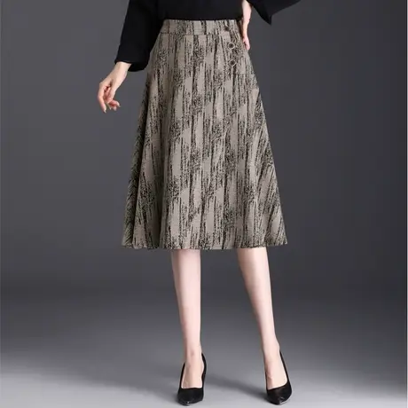 定位花a字裙女秋季2023新款高腰显瘦半身裙中长垂感洋气通勤伞裙商品大图