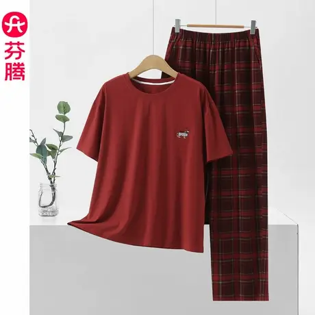 芬腾大红色睡衣女款春夏季纯棉短袖薄款结婚本命年喜庆家居服套装商品大图