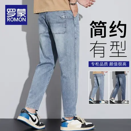 罗蒙牛仔裤男士夏季薄款2025新款宽松直筒潮牌弹力休闲九分裤子男商品大图