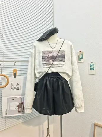 秋装2023新款韩版圆领长袖印花卫衣女春秋薄款时尚小个子短款上衣商品大图