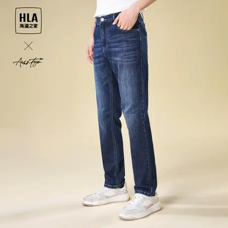 HLA/海澜之家轻商务时尚系列牛仔裤23秋冬新款磨毛保暖长裤男图片