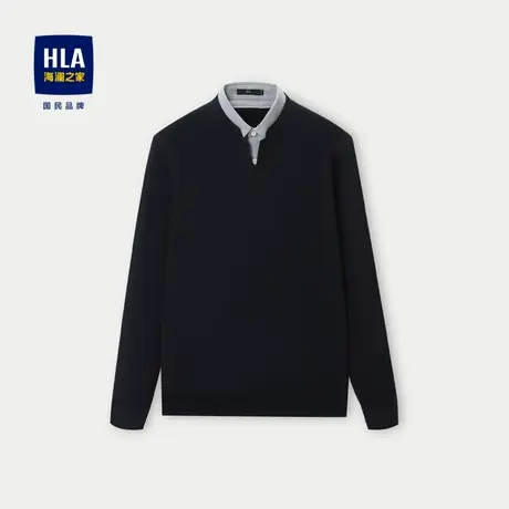 HLA/海澜之家假两件针织衫秋简约保暖服帖通勤风柔软服帖毛衣男图片