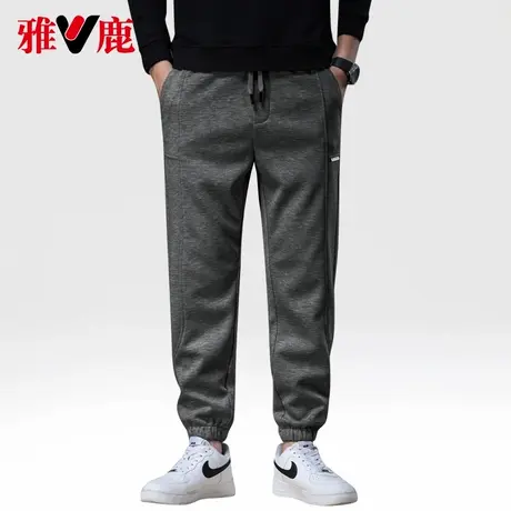 雅鹿春秋宽松休闲长裤2025新款束脚运动裤加绒加厚运动弹力长裤子商品大图