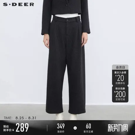 sdeer圣迪奥冬季女装松紧拼接条纹直筒毛呢长裤S23480805商品大图